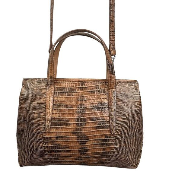 VTG Y2K Faux Snakeskin Double Handles Purse Shoulder Bag Sondra Roberts Brown - Picture 5 of 15